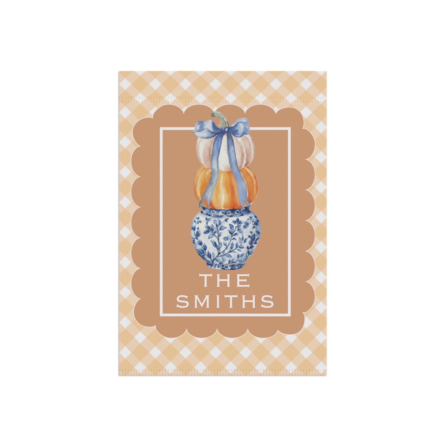 Stacked Pumpkins in Blue Vase Garden Flag | House Banner, Personalized Name