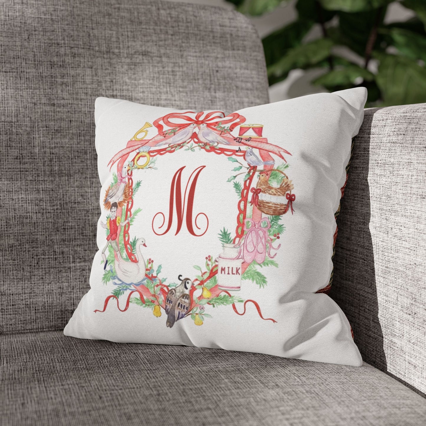 Floral Ribbon Monogram M Pillowcase