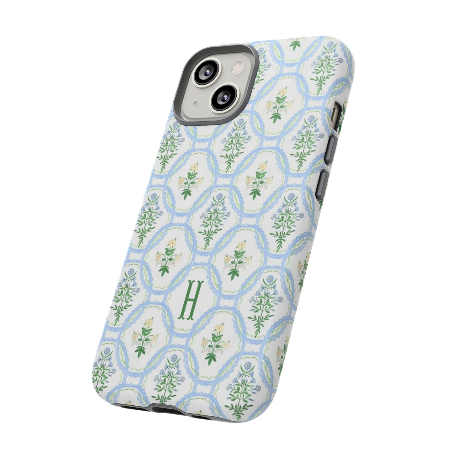 Blue Floral Motif Monogram Phone Case Personalized