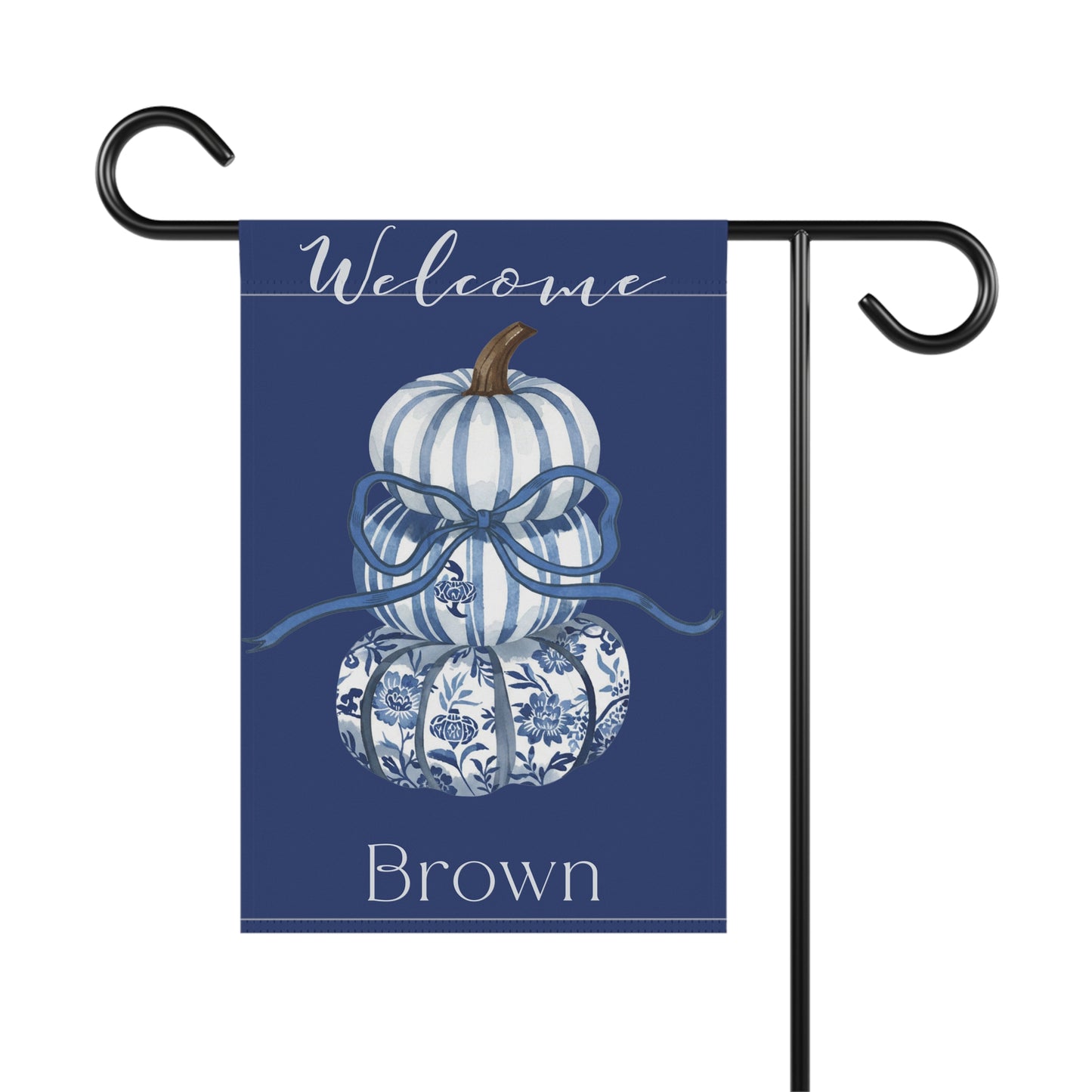 Blue Floral Pumpkin Welcome garden flag | House Banner