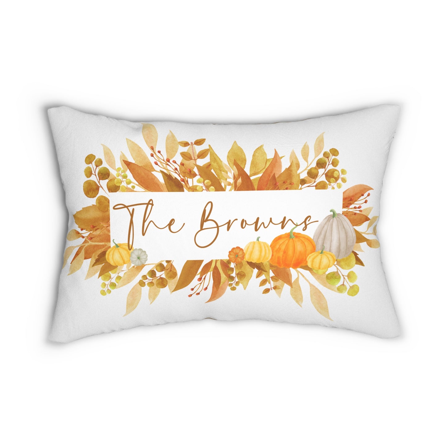 Autumn Watercolor Pumpkins Family Name Lumbar Pillow | Spun Polyester Lumbar Pillow