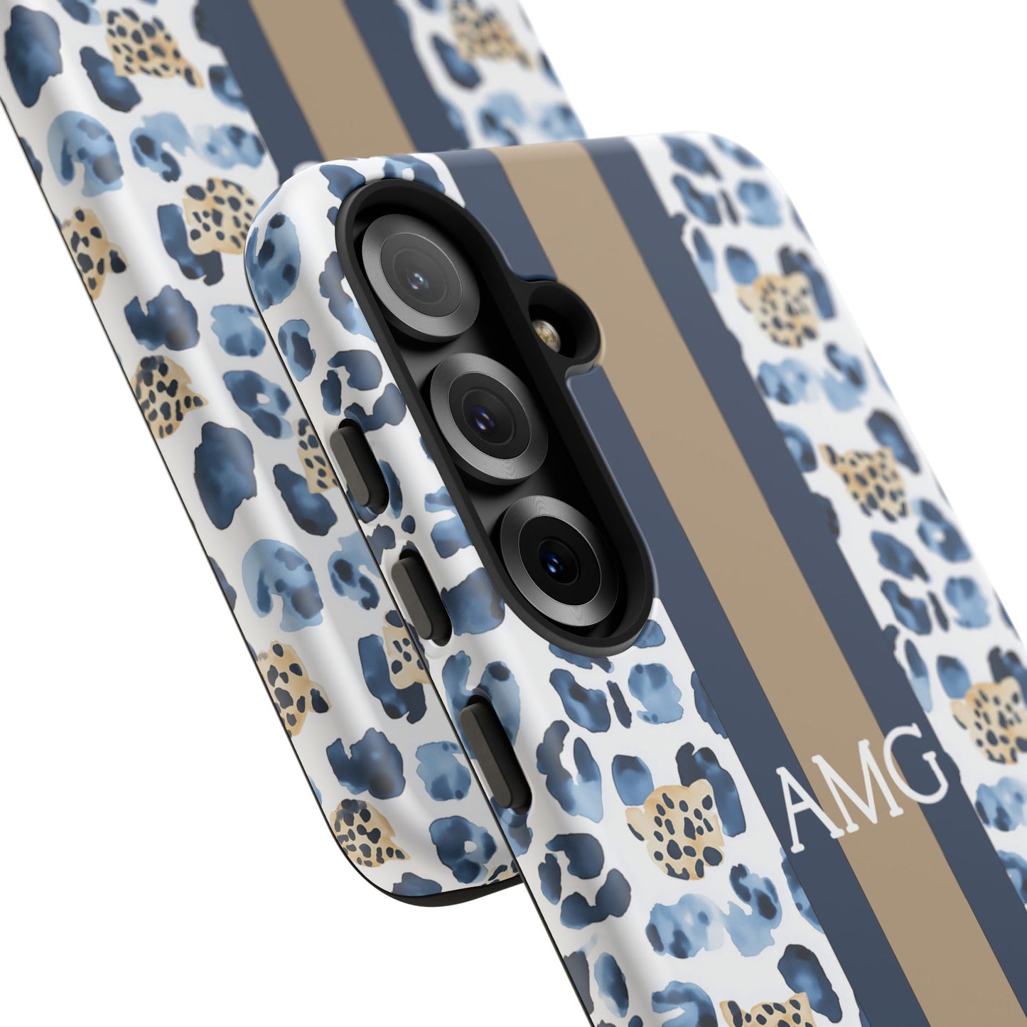 Blue Leopard Monogram Phone Case