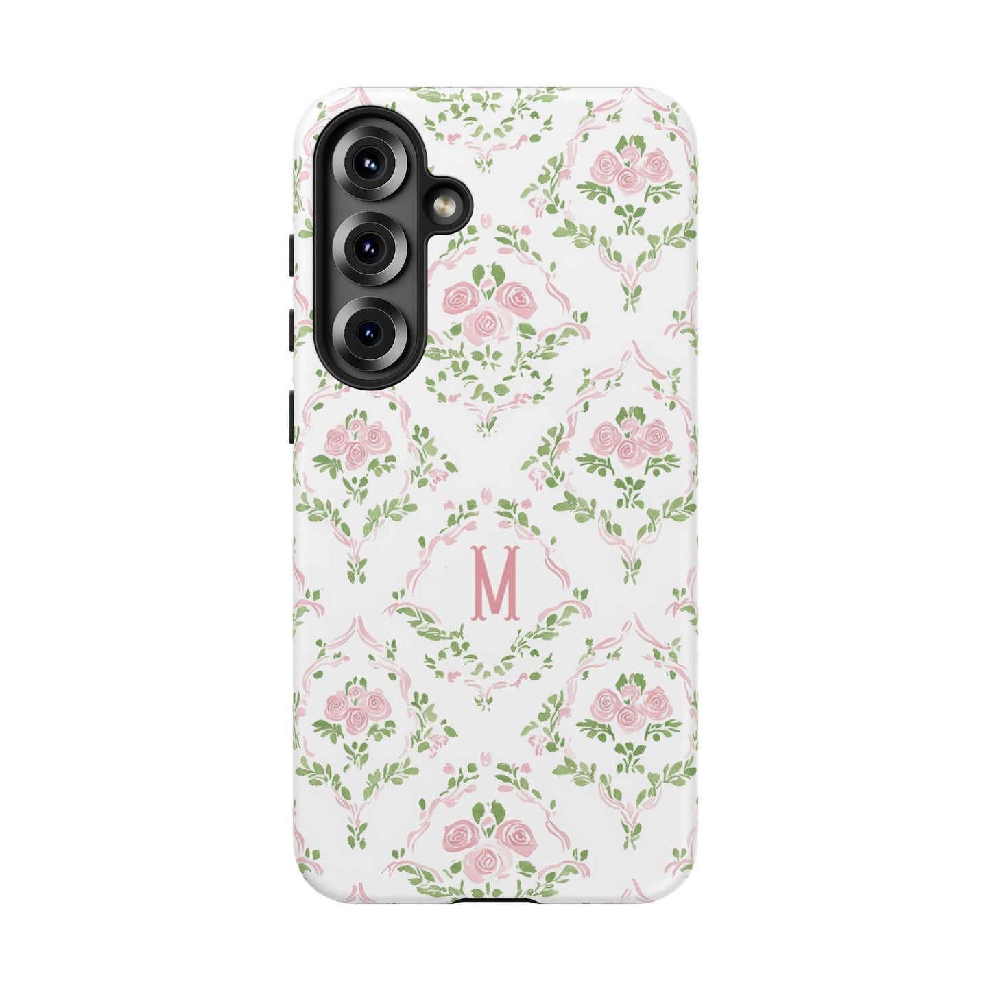 Pink Rose Grandmillennial Floral Monogram Phone Case