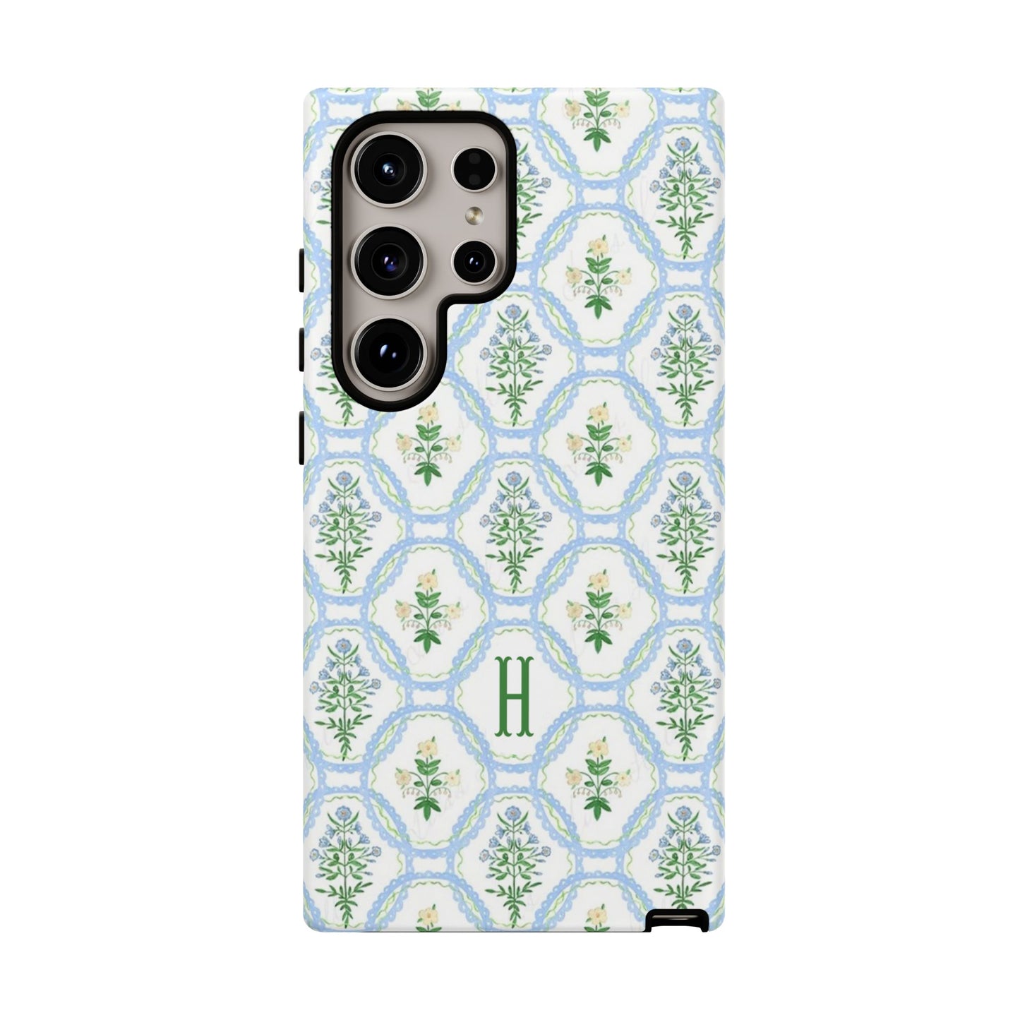 Blue Floral Motif Monogram Phone Case Personalized