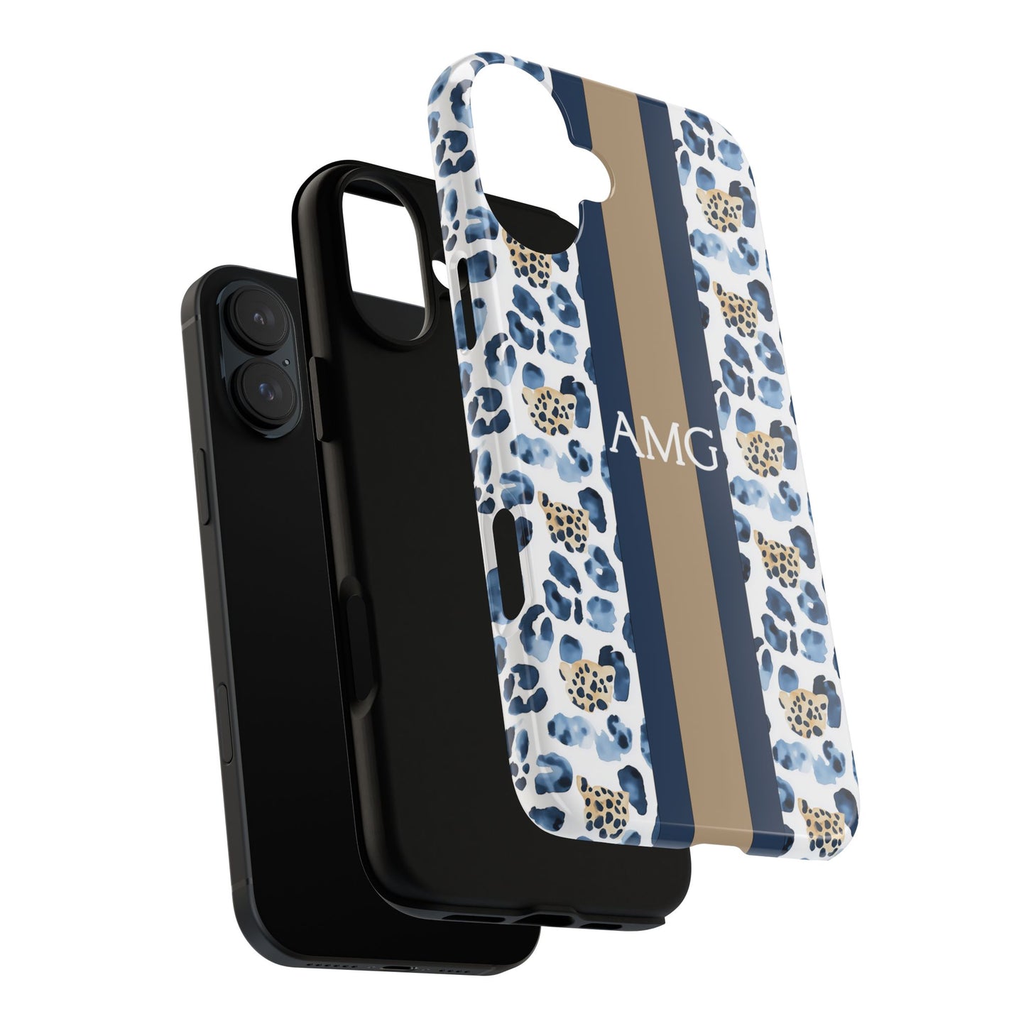 Blue Leopard Monogram Phone Case