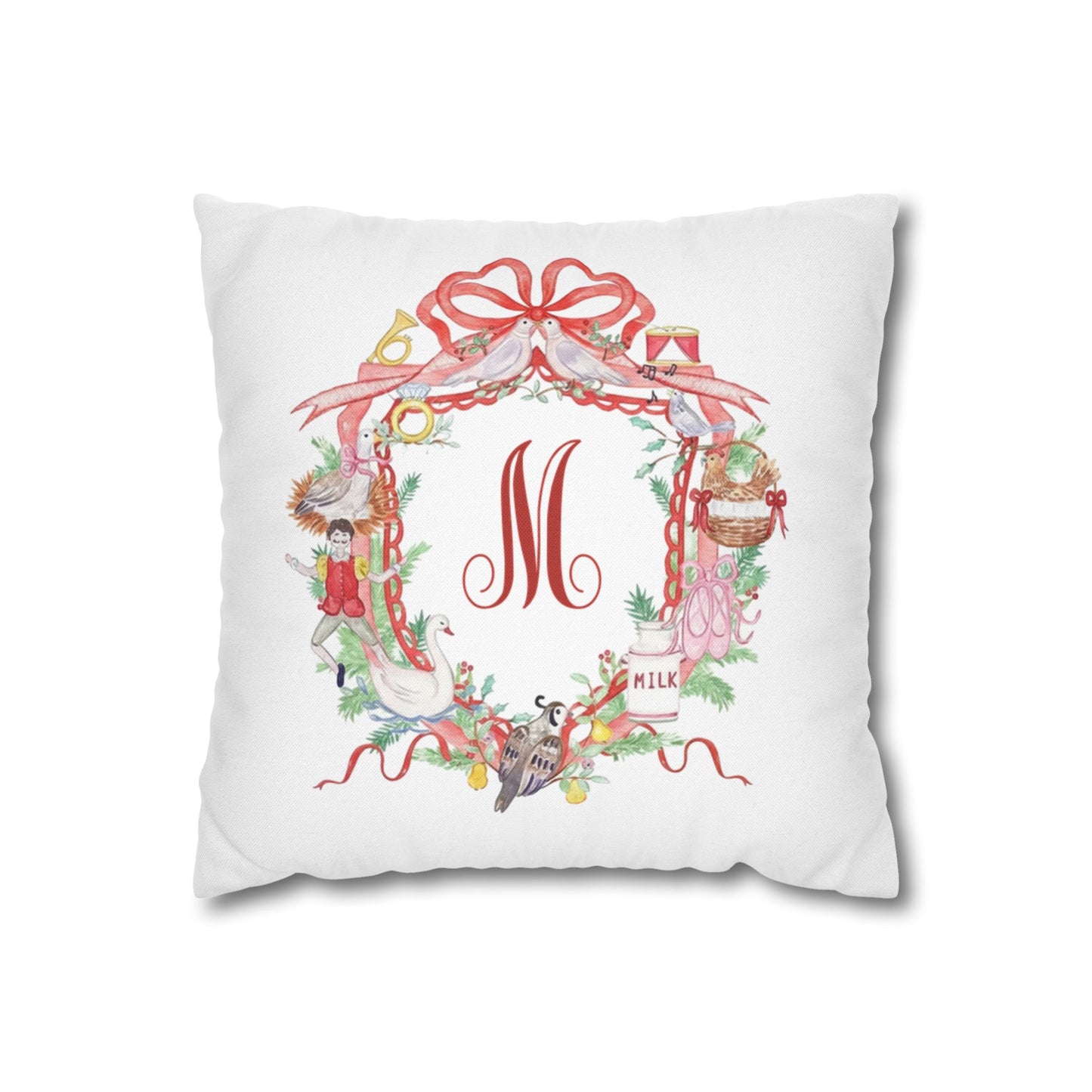 Floral Ribbon Monogram M Pillowcase