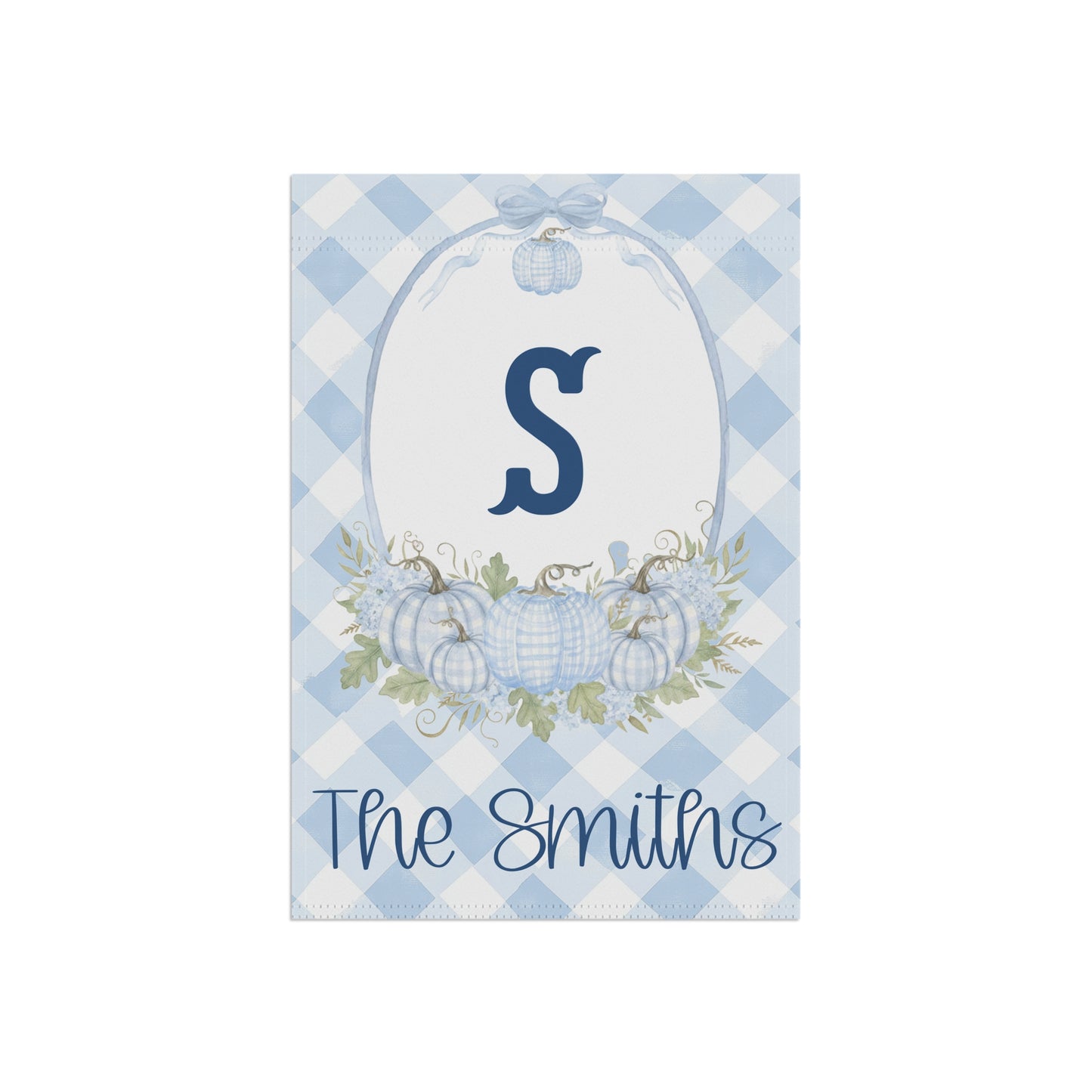 Blue Gingham Monogram S Garden Flag | Personalized House Banner