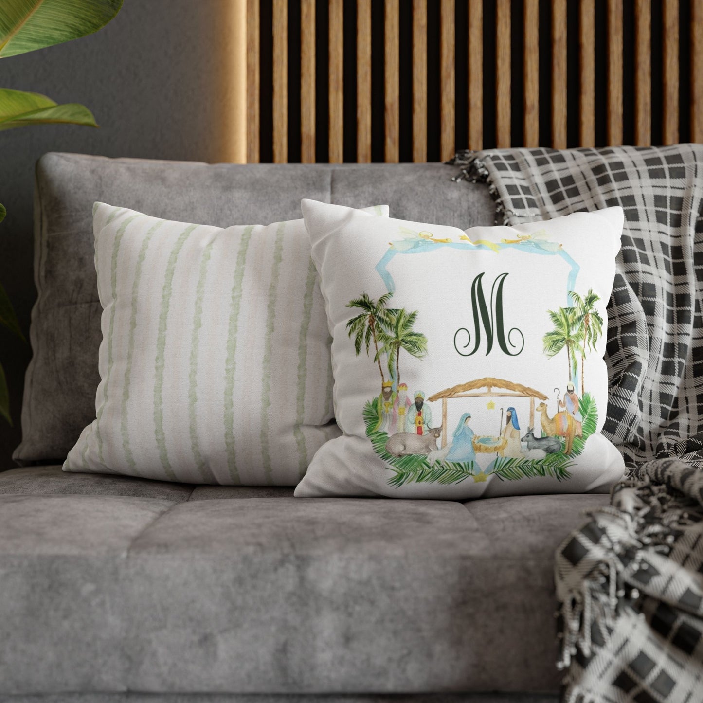 Monogram M Palm Trees Nativity Pillowcase | Square Pillowcase
