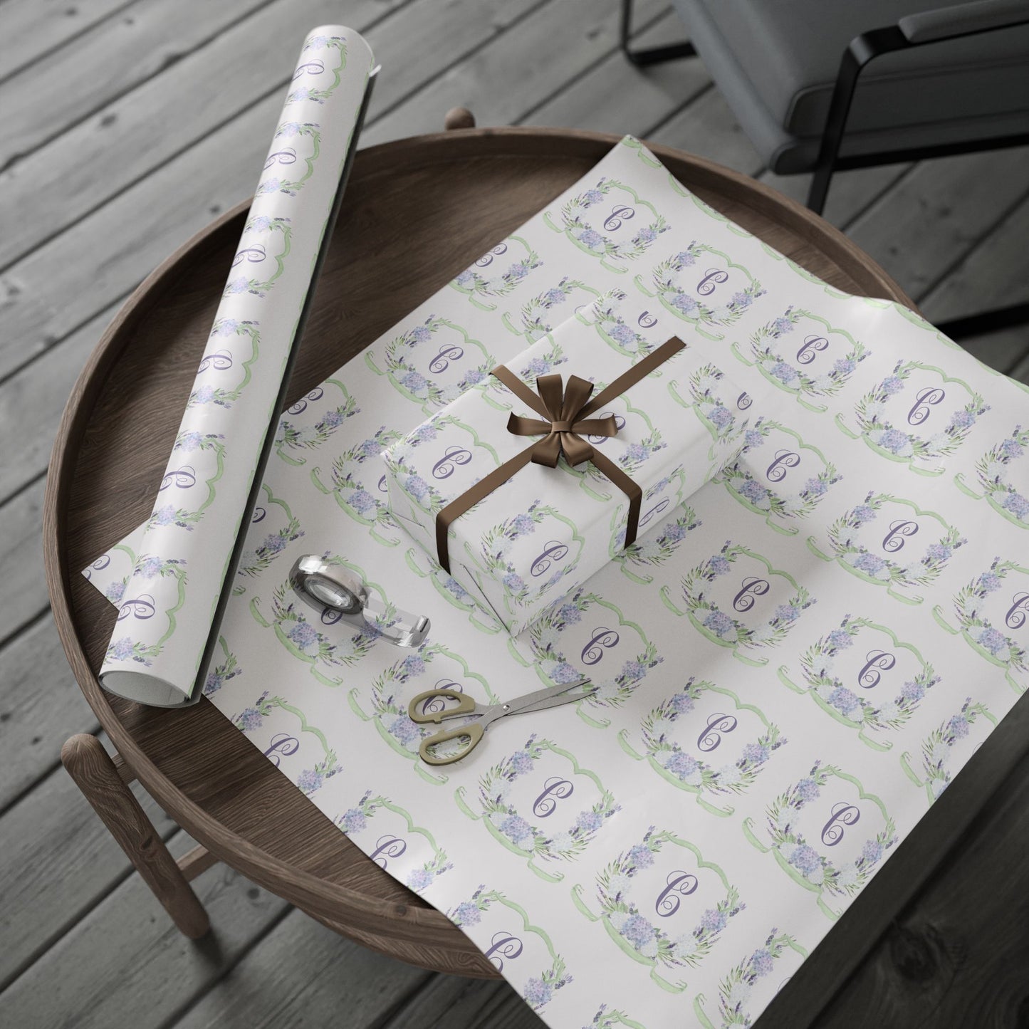 Lavender Crest Monogram Wrapping Paper