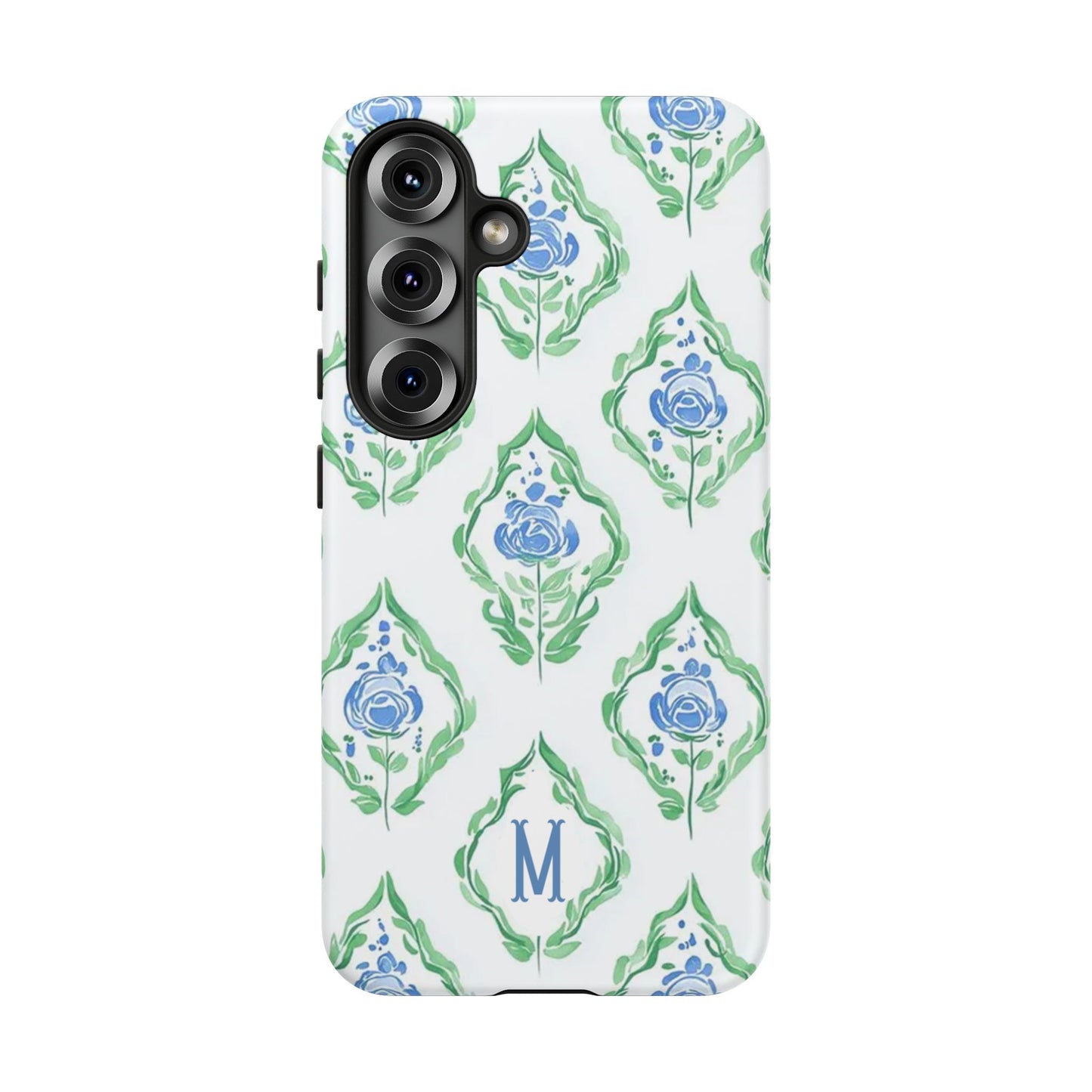 Blue Rose Grandmillennial Monogram Phone Case Personalized