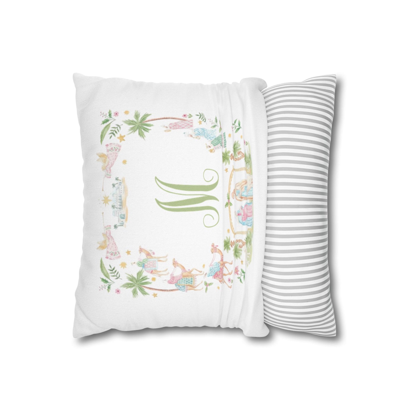Floral Monogram M Pillowcase, Square Pillowcase