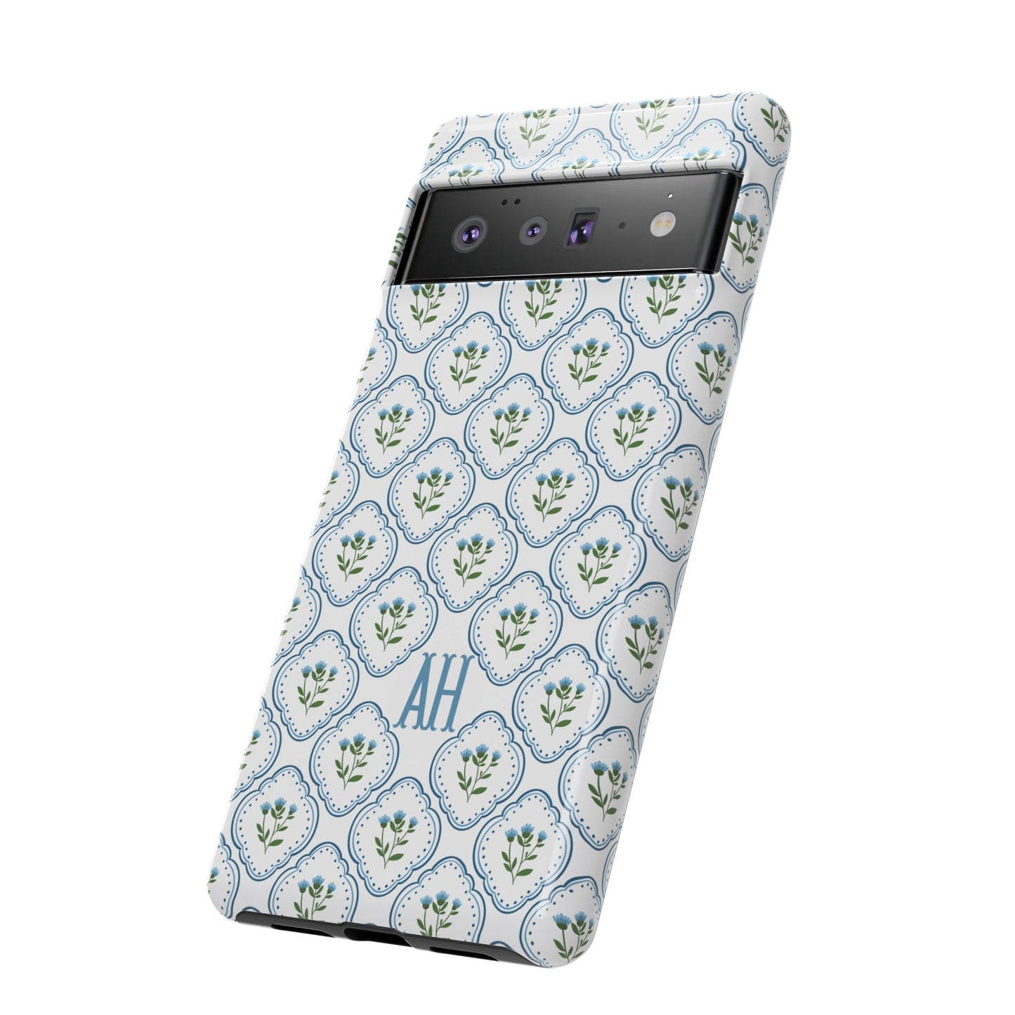 Blue Cottage Floral Monogram phone case