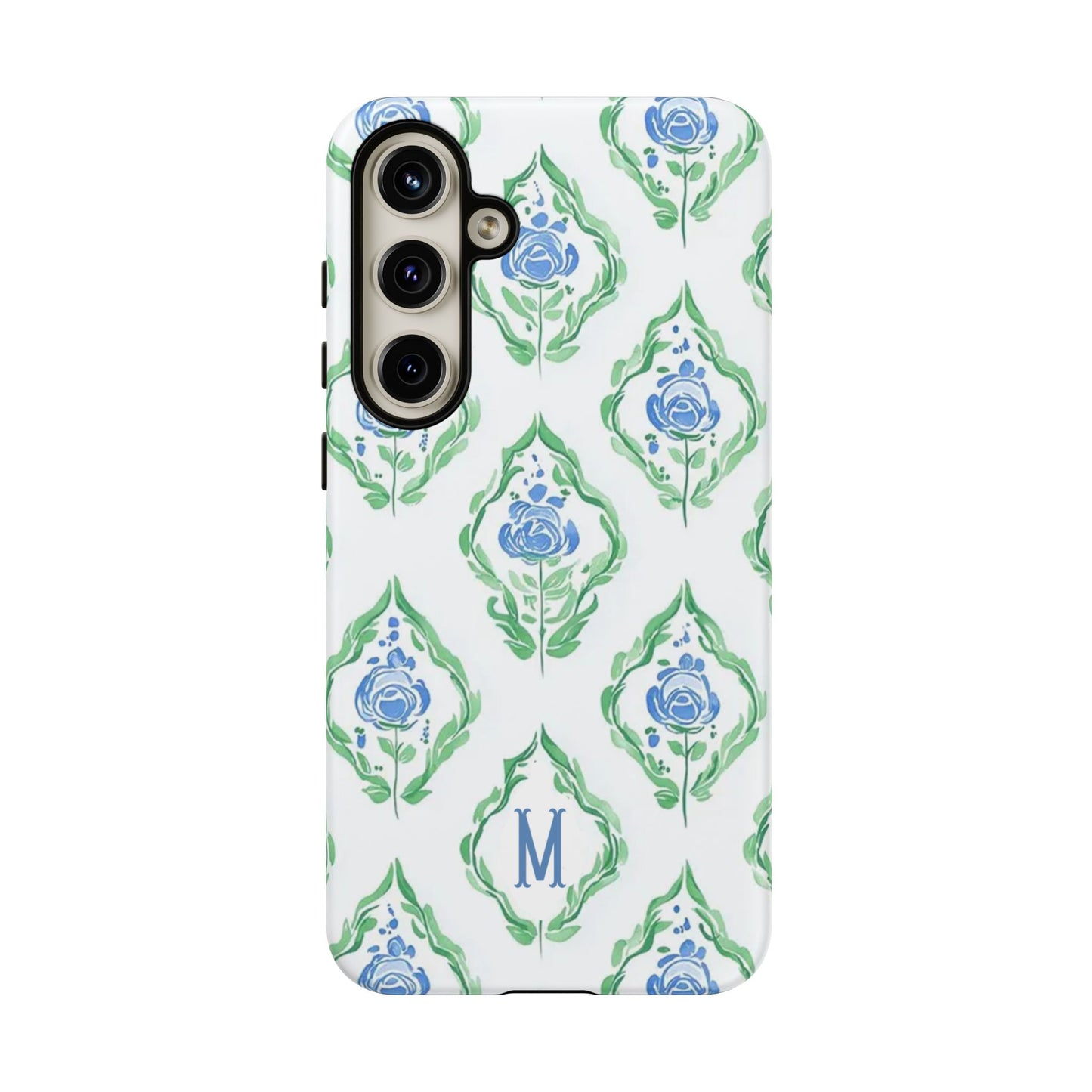 Blue Rose Grandmillennial Monogram Phone Case Personalized