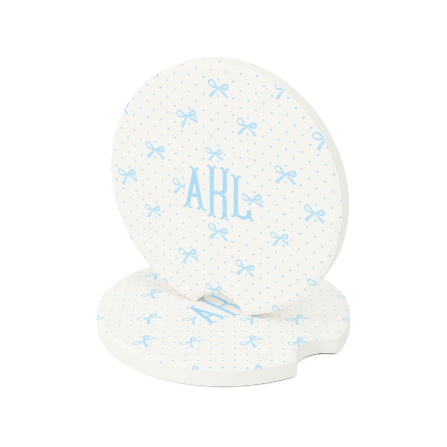 Custom Monogrammed Coquette Car Coaster Blue Bows