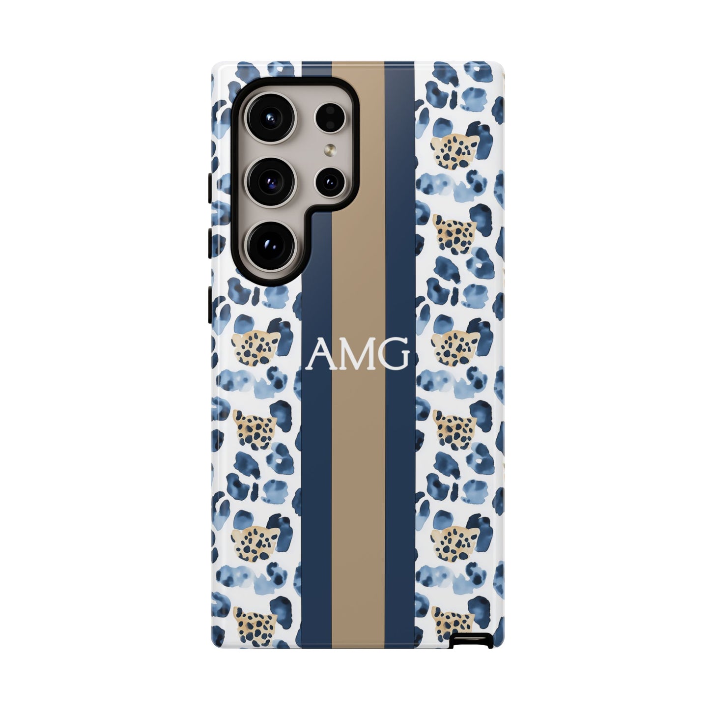 Blue Leopard Monogram Phone Case