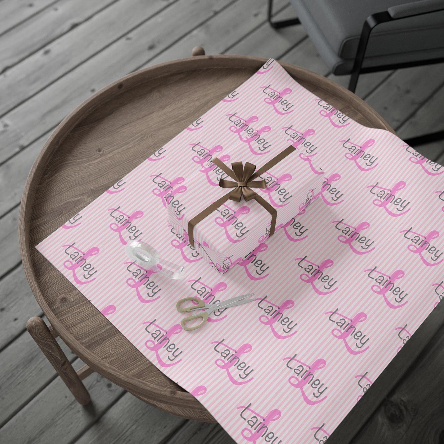 Personalized Pink Stripe Wrapping Paper