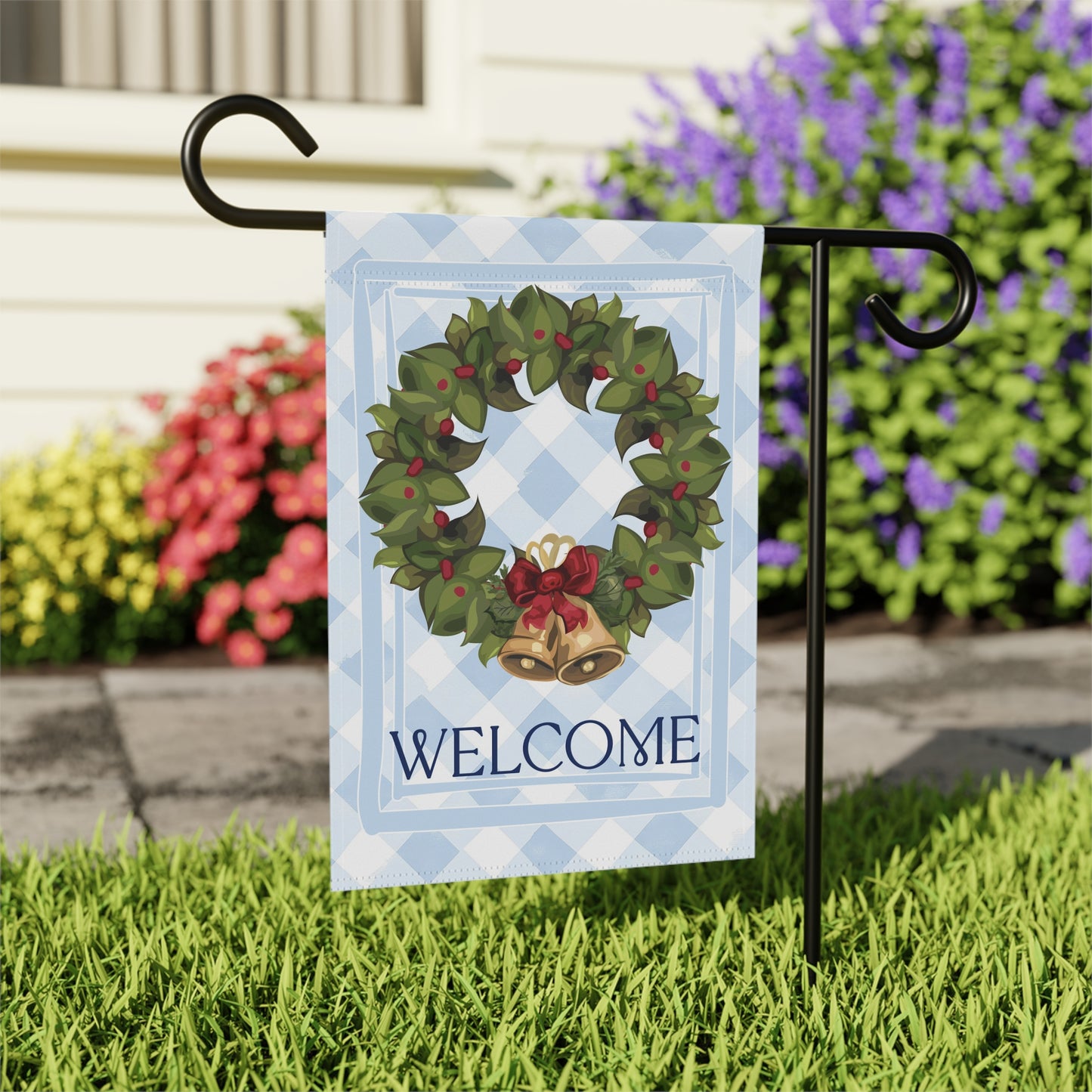 Wreath with Bells Welcome Garden Flag | House Banner, Christmas Porch Decor