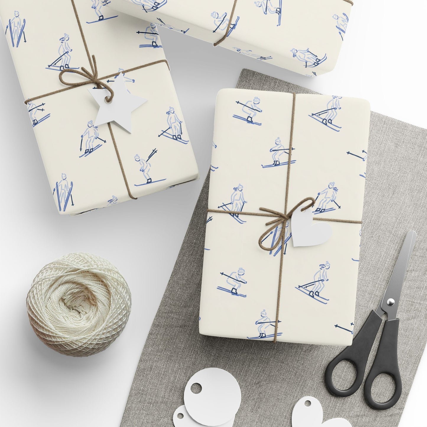 Blue Skiers Wrapping Paper Winter Sports Gift Wrap
