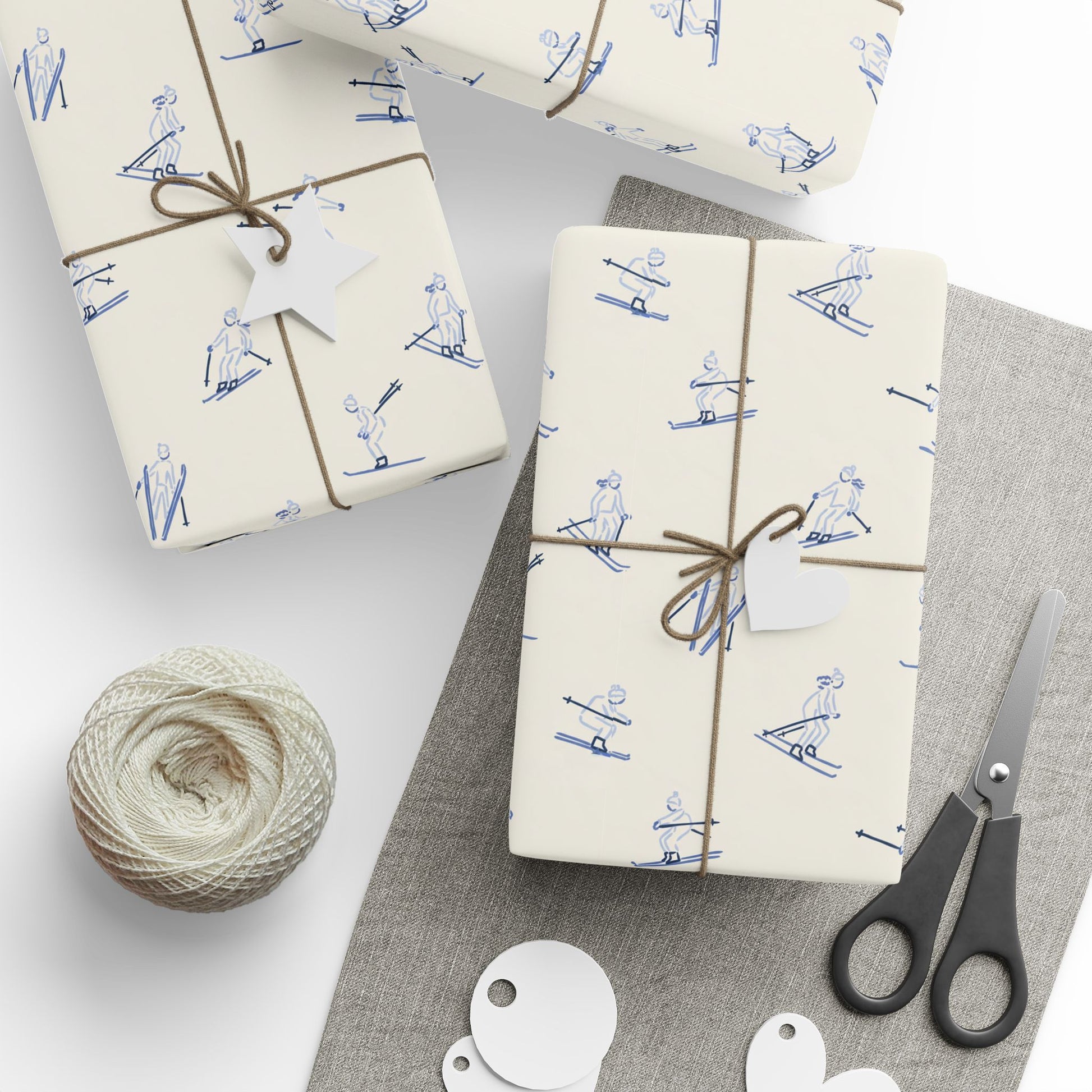 Blue Skiers Wrapping Paper Winter Sports Gift Wrap