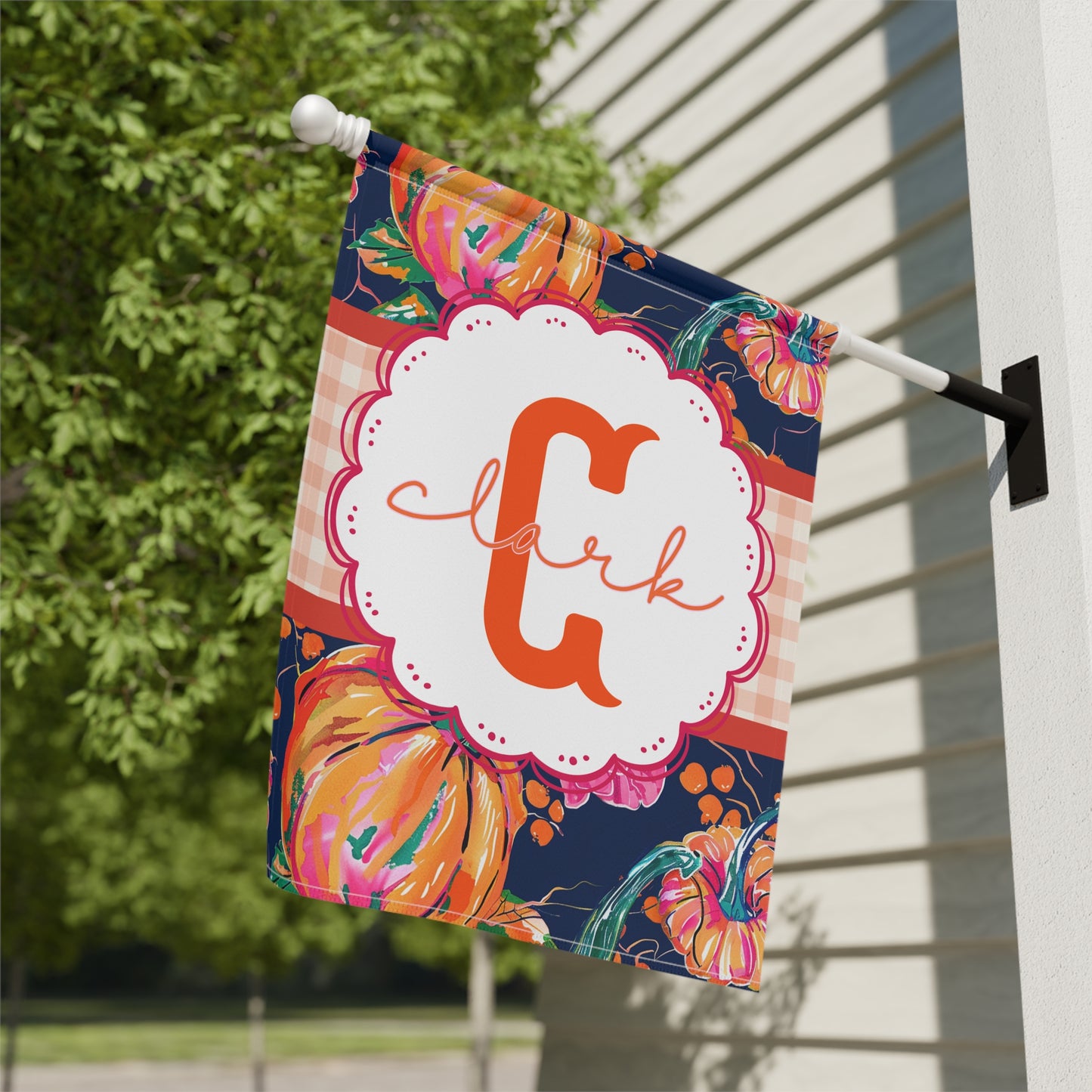 Personalized Pumpkin Garden Flag  Custom Fall Yard Flag  Autumn Porch Decor with Name  Monogram Outdoor Flag  Thanksgiving Housewarming Gift