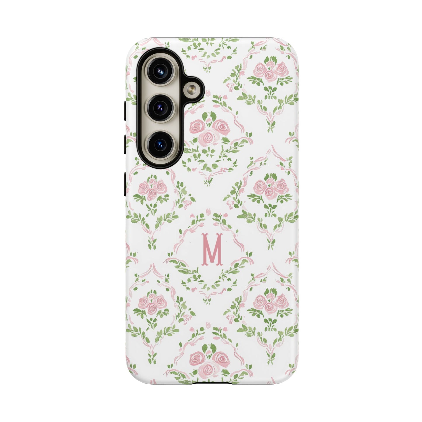 Pink Rose Grandmillennial Floral Monogram Phone Case