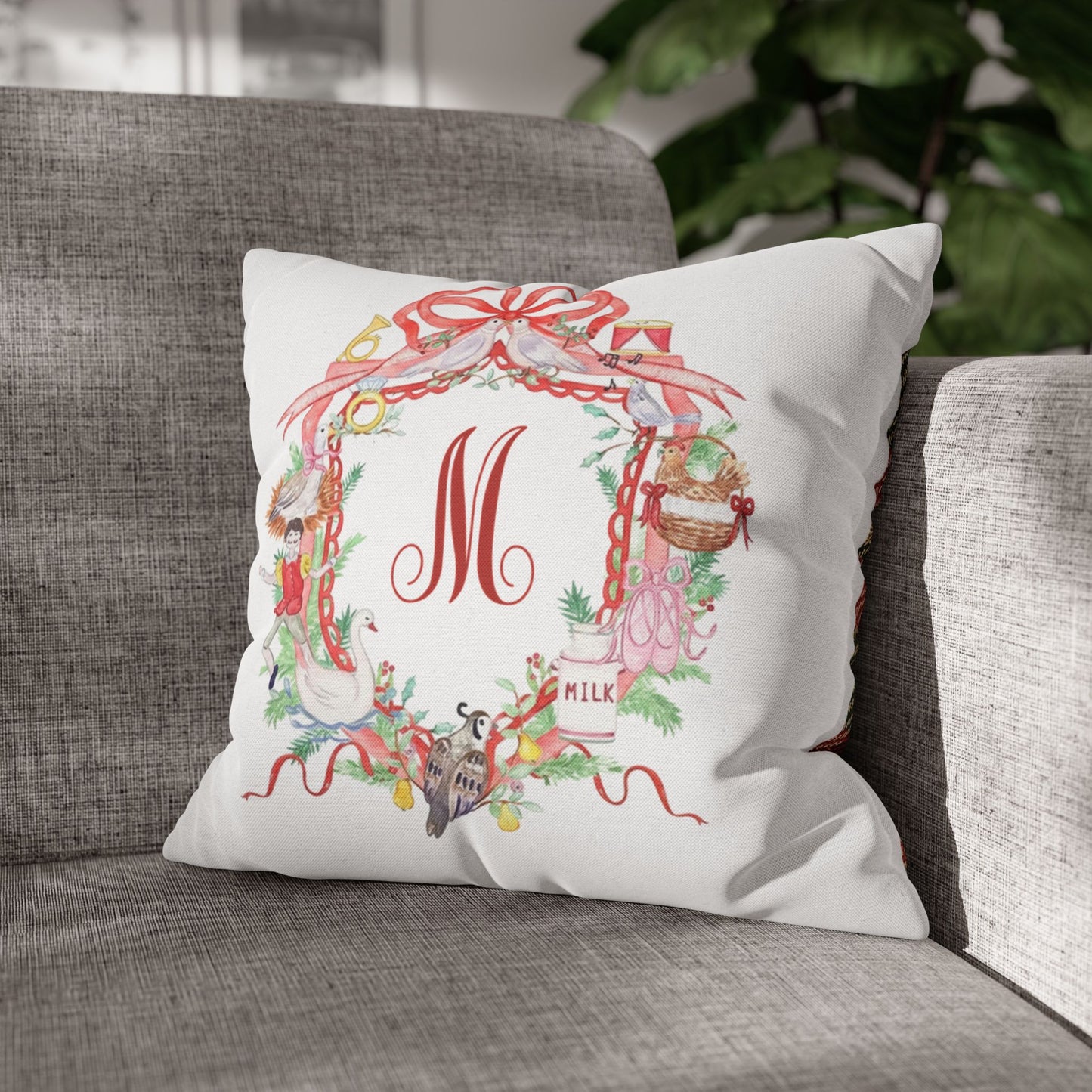 Floral Ribbon Monogram M Pillowcase