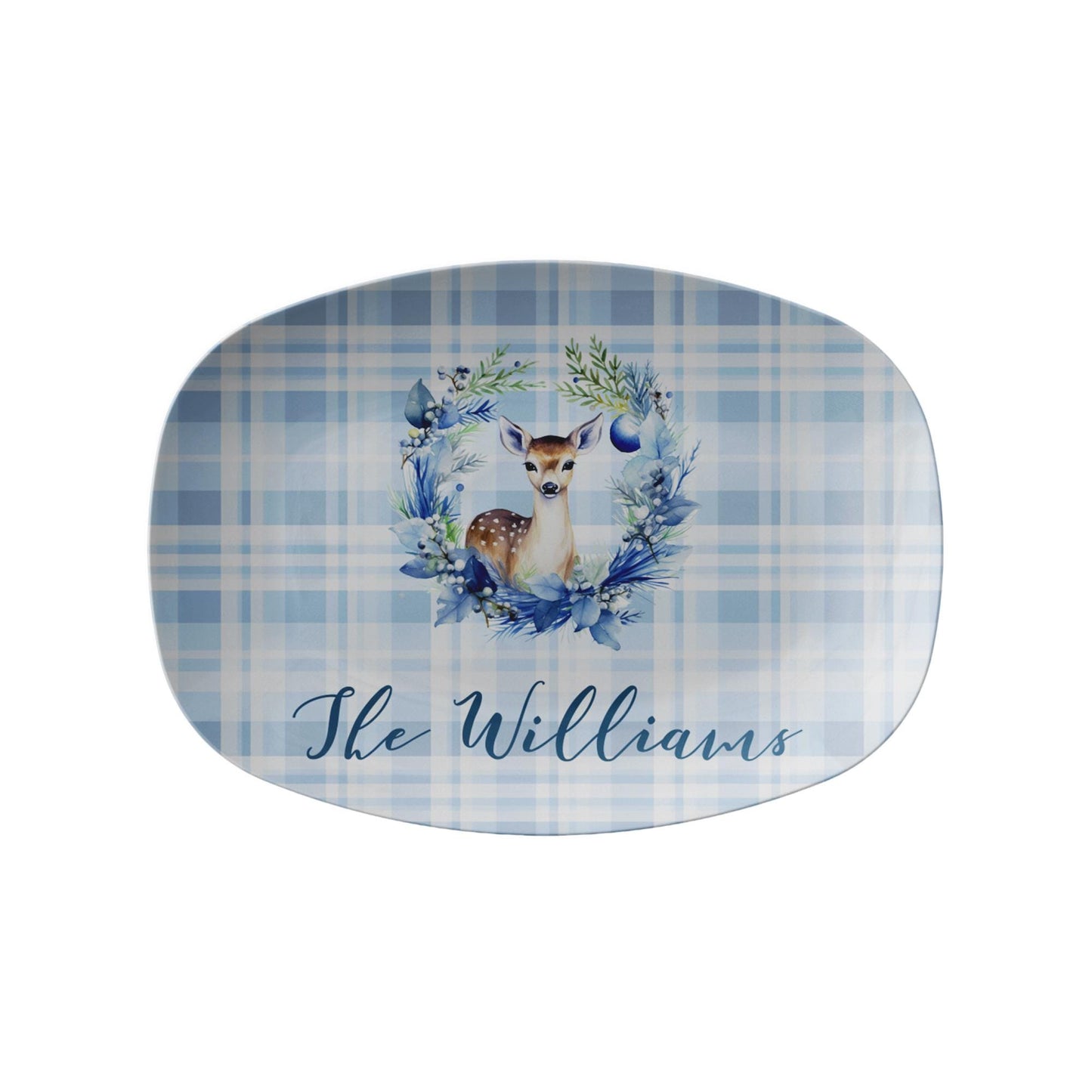 Personalized Blue Deer Christmas Platter