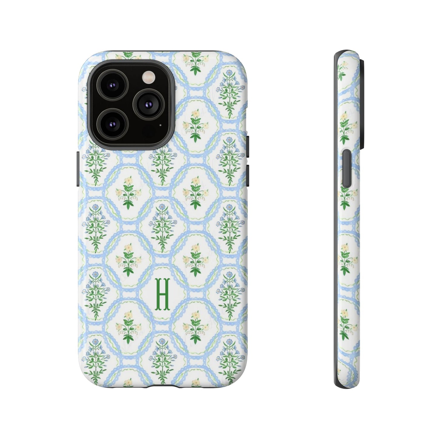 Blue Floral Motif Monogram Phone Case Personalized
