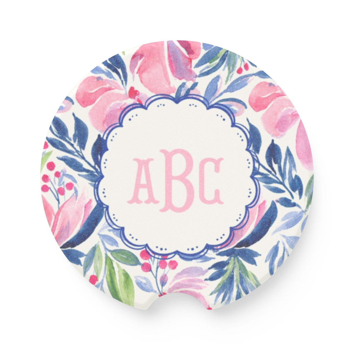 Floral Monogram Car Coaster Soapstone | Personalized Initials Car Coaster