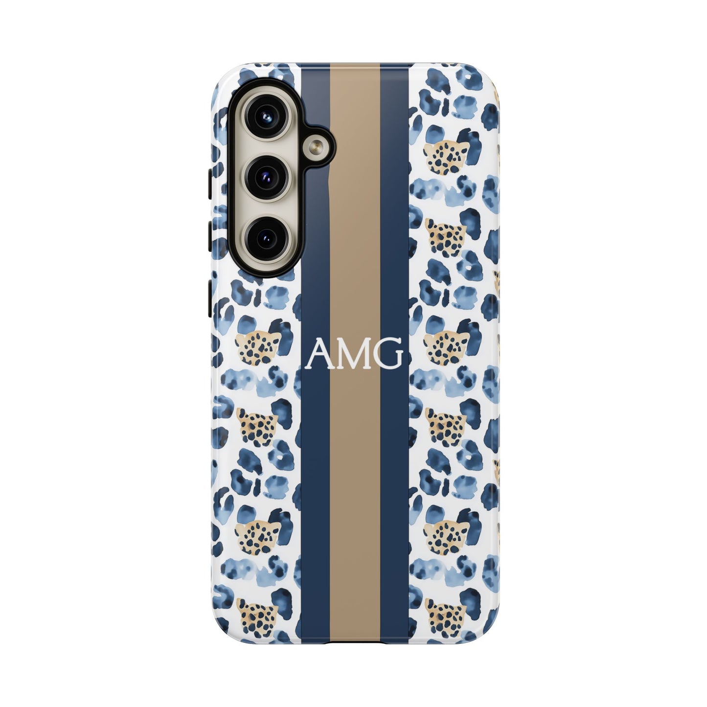 Blue Leopard Monogram Phone Case