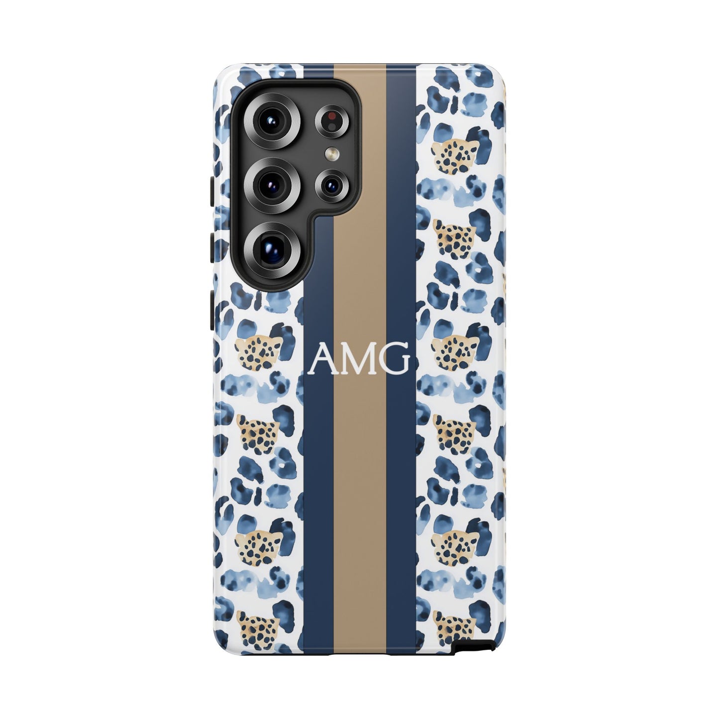Blue Leopard Monogram Phone Case