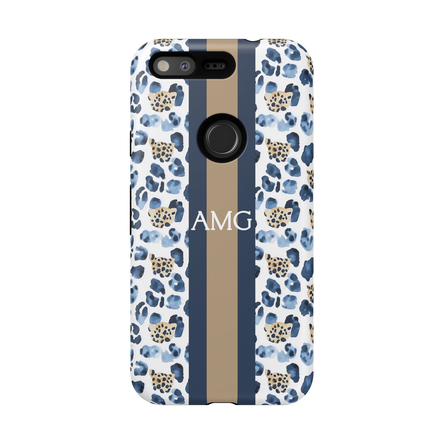 Blue Leopard Monogram Phone Case
