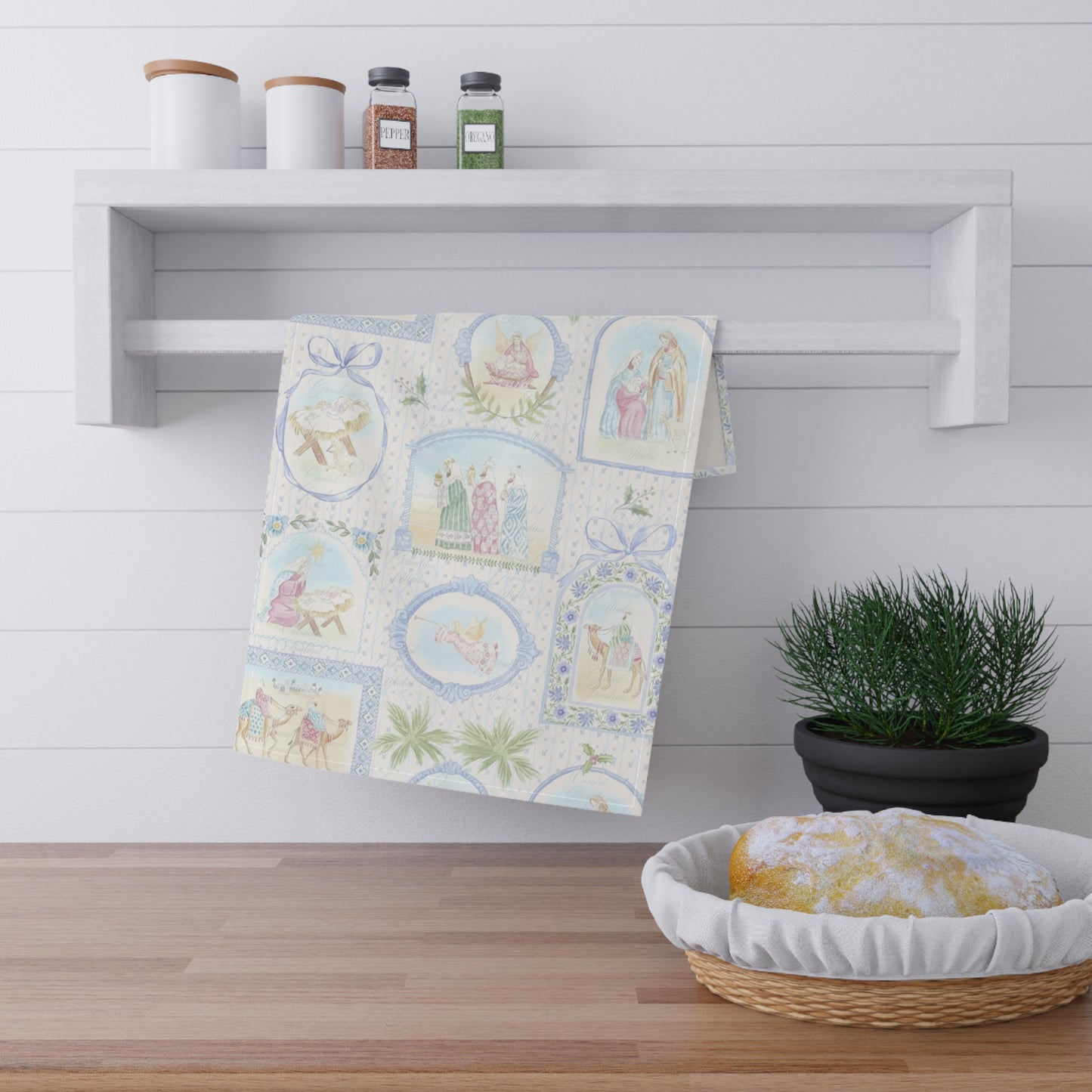 Nativity Scene Pattern Tea Towel | Christmas Kitchen Linen