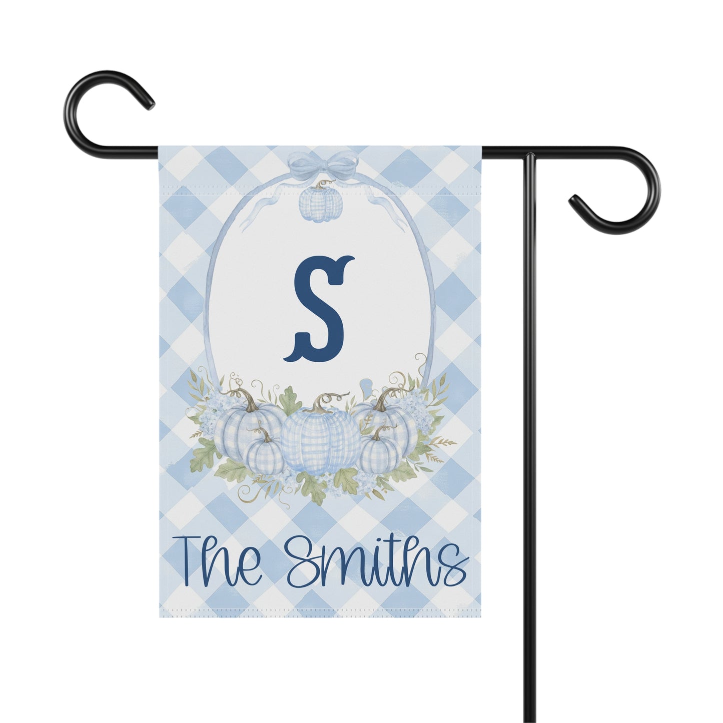 Blue Gingham Monogram S Garden Flag | Personalized House Banner