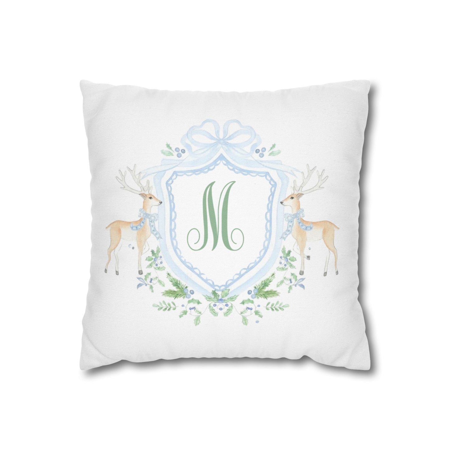Monogram M Crest Pillowcase, Deer Wreath Accent Pillowcase
