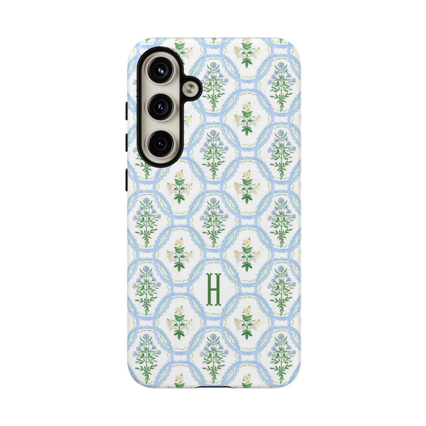 Blue Floral Motif Monogram Phone Case Personalized