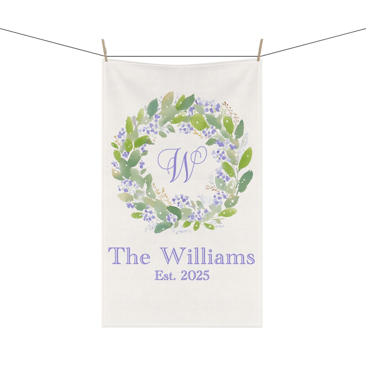 Personalized Watercolor Wreath Tea Towel