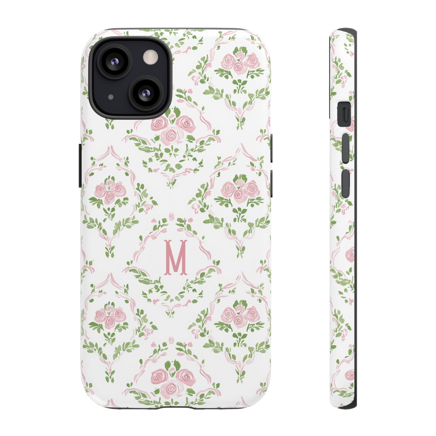 Pink Rose Grandmillennial Floral Monogram Phone Case