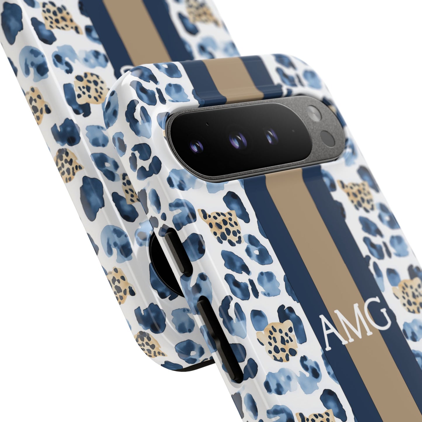 Blue Leopard Monogram Phone Case