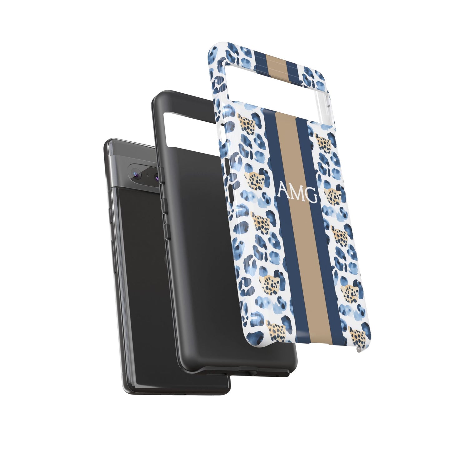 Blue Leopard Monogram Phone Case