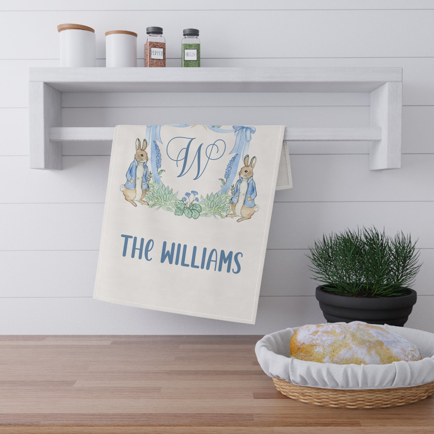 Personalized Easter Peter Rabbit Monogram Tea Towel