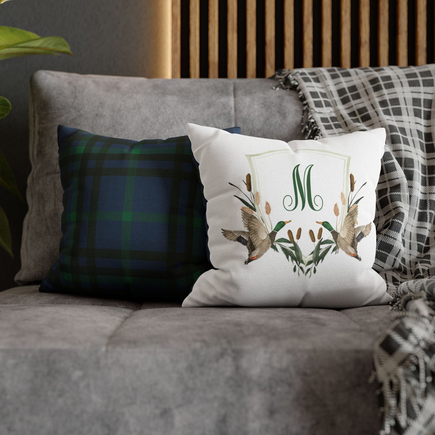 Monogram M Wreath Pillow | Decorative Square Pillowcase