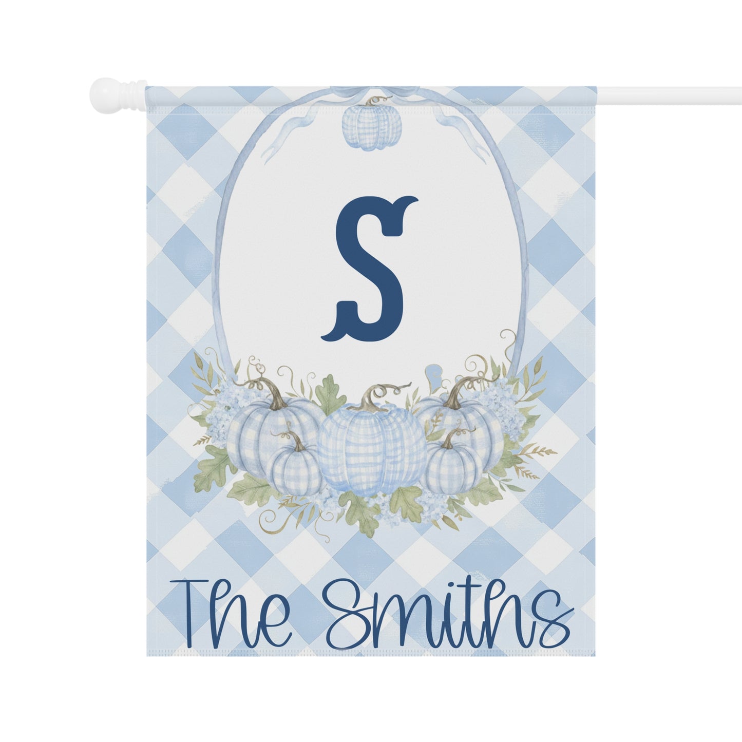 Blue Gingham Monogram S Garden Flag | Personalized House Banner