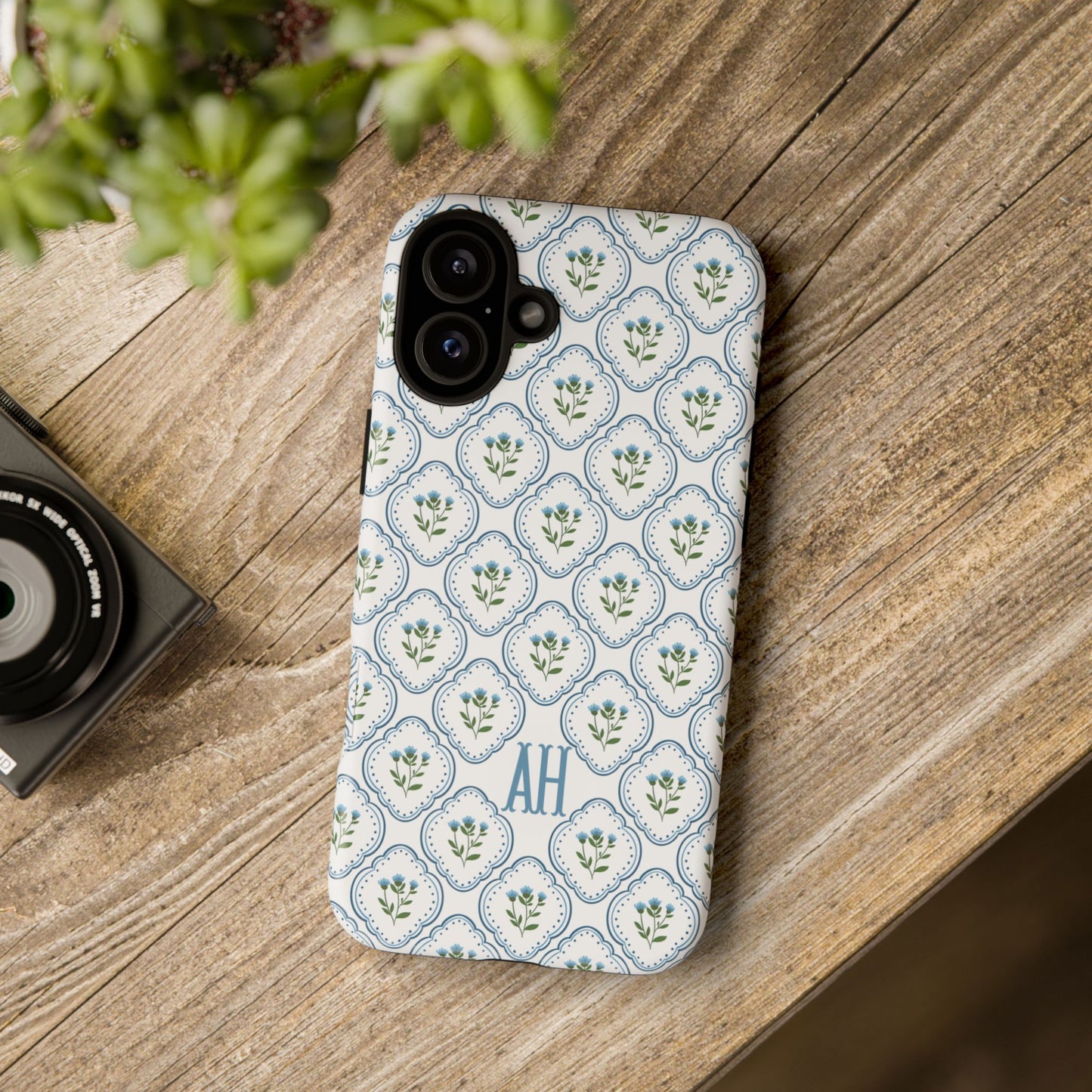 Blue Cottage Floral Monogram phone case
