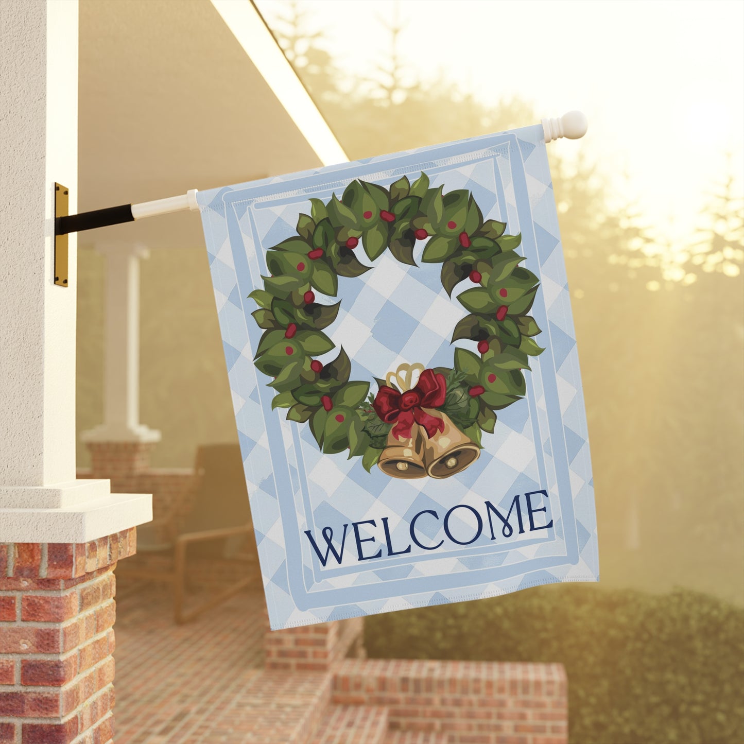 Wreath with Bells Welcome Garden Flag | House Banner, Christmas Porch Decor