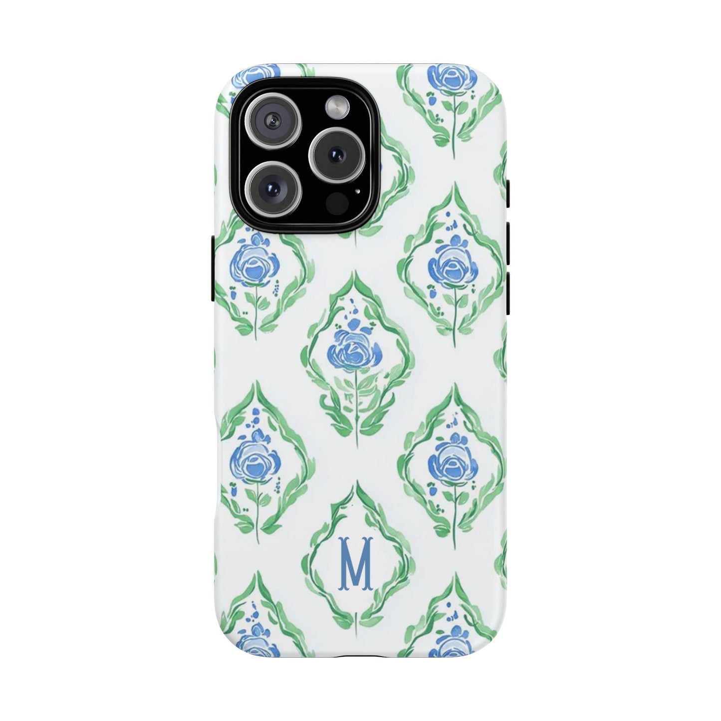 Blue Rose Grandmillennial Monogram Phone Case Personalized