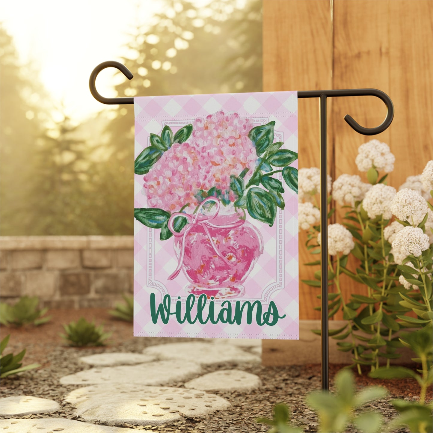 Personalized Pink Hydrangea Garden Flag