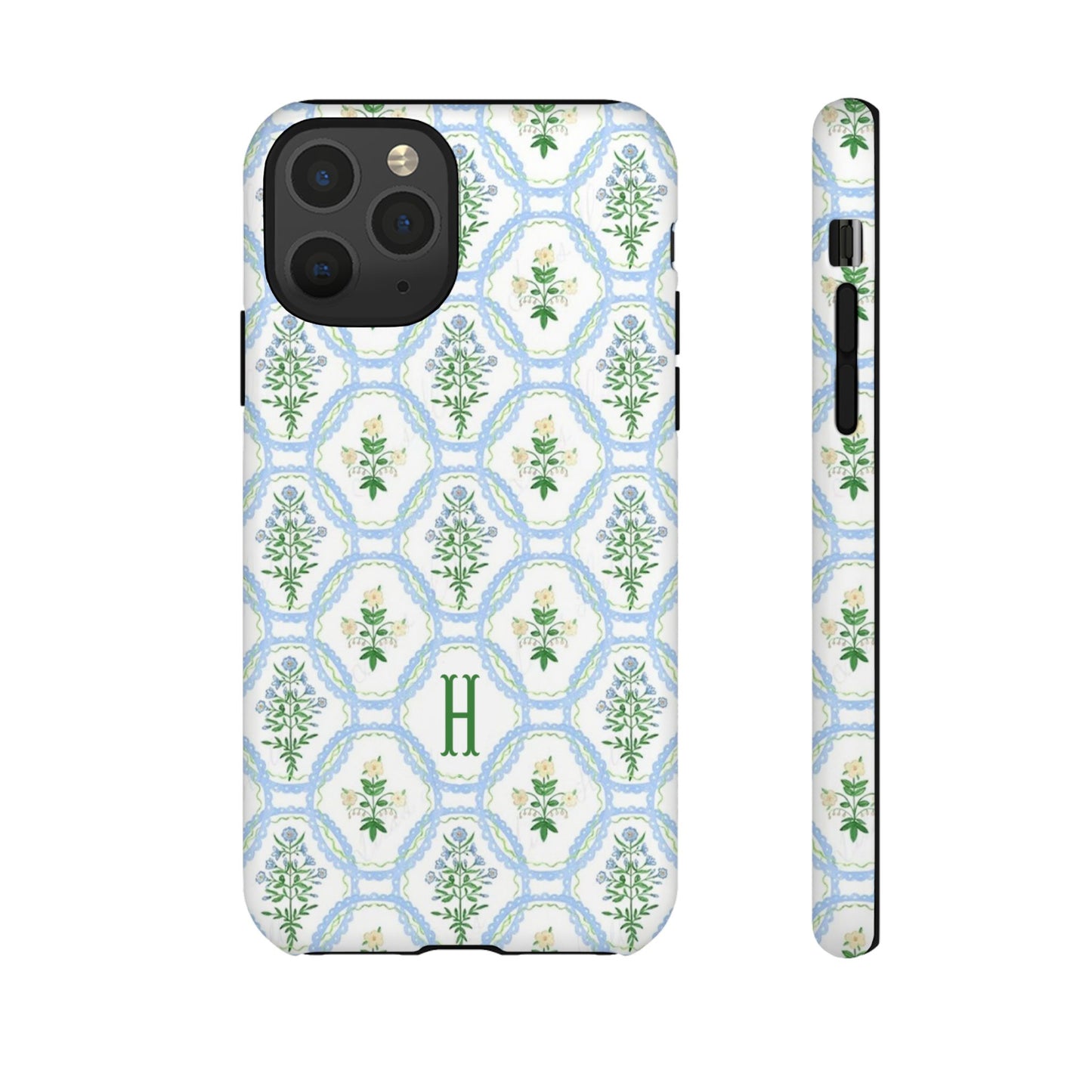 Blue Floral Motif Monogram Phone Case Personalized