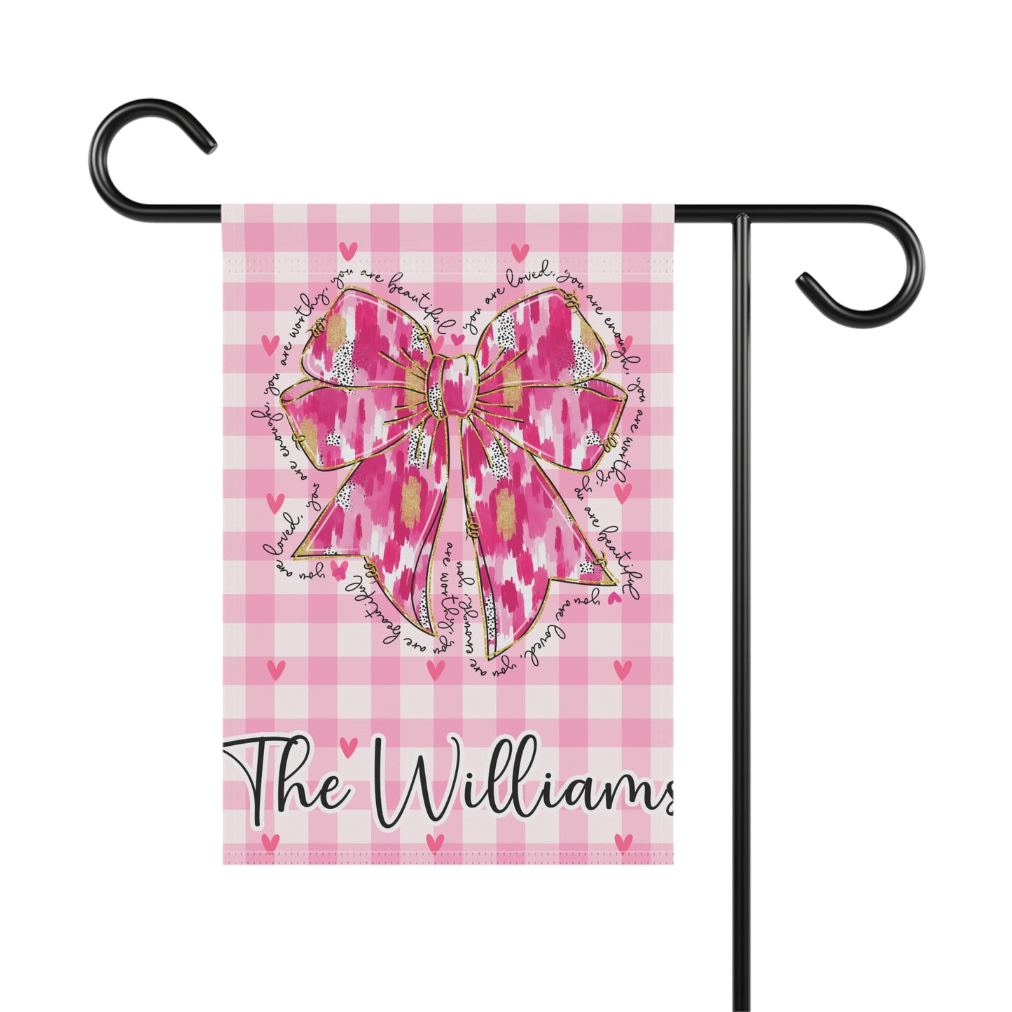 Personalized Valentine Garden Flag with Pink Bow
