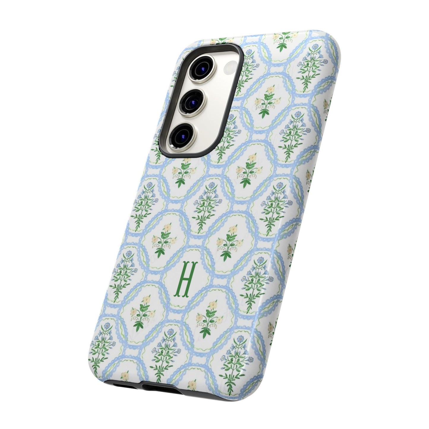 Blue Floral Motif Monogram Phone Case Personalized